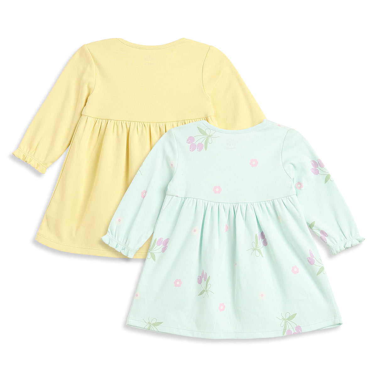 Baby Girls Yellow and Mint Green Cotton Dresses Pack of 2 Regular Fit