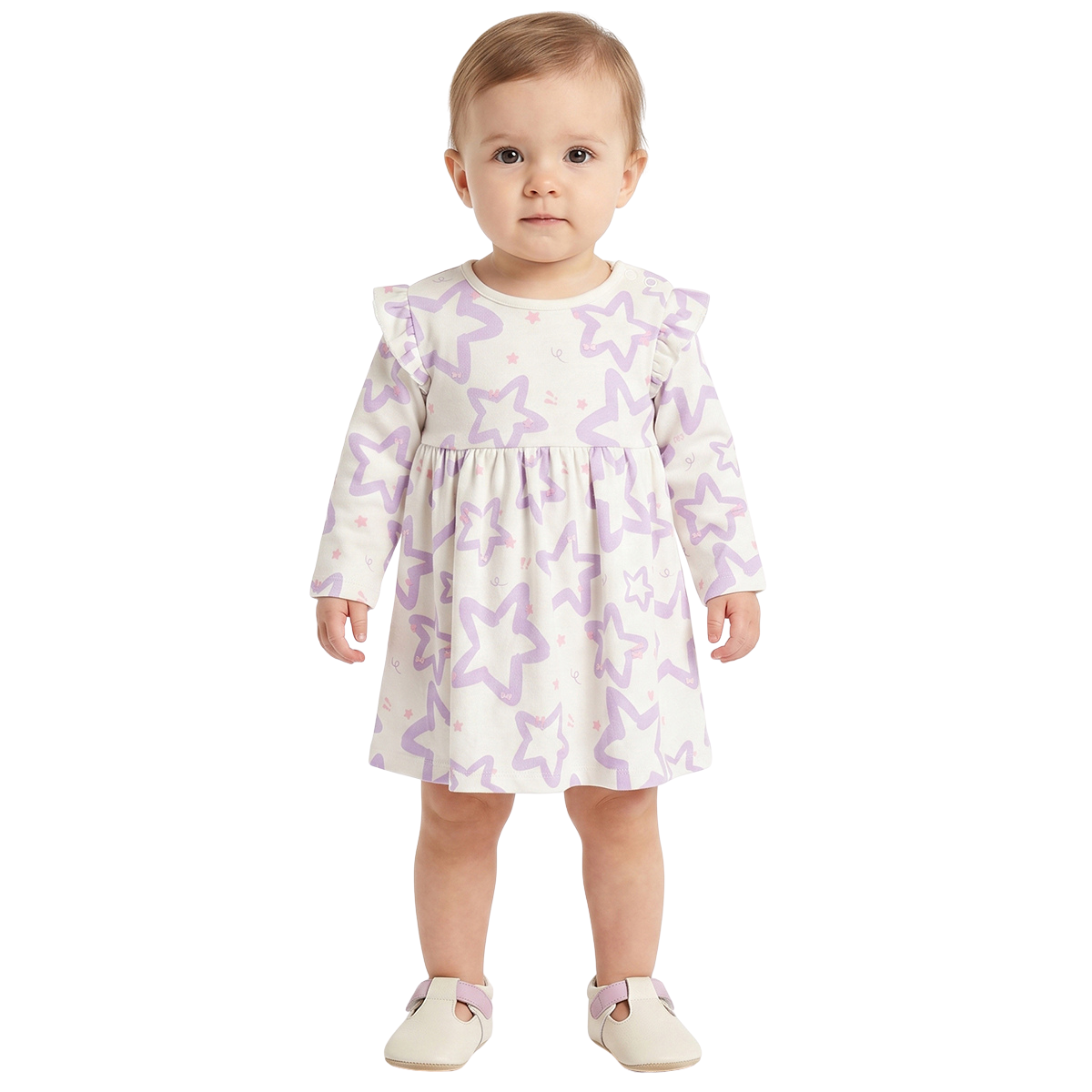 Baby Girls Off White and Lavender Cotton Dresses Pack of 2 Regular Fit