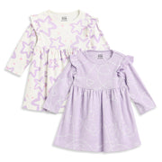 Baby Girls Off White and Lavender Cotton Dresses Pack of 2 Regular Fit.