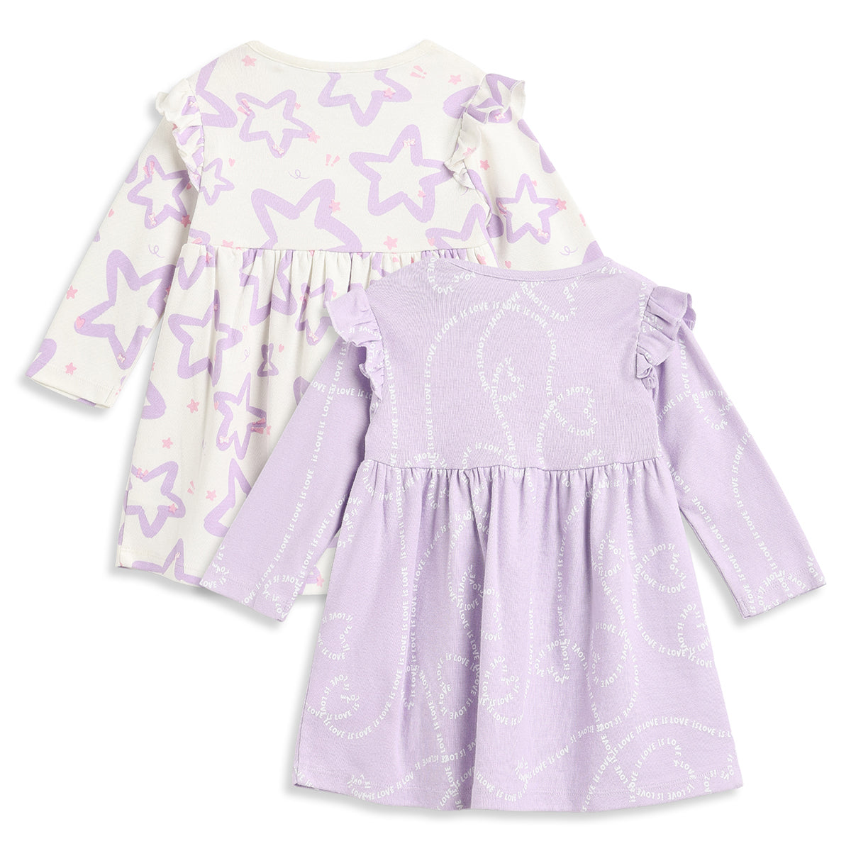 Baby Girls Off White and Lavender Cotton Dresses Pack of 2 Regular Fit.