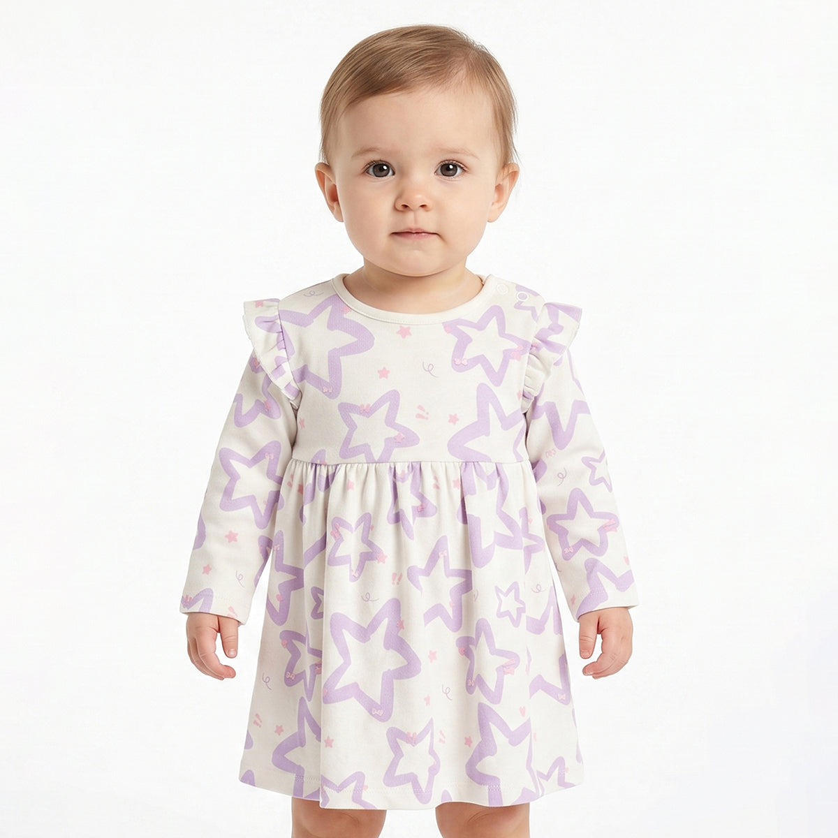 Baby Girls Off White and Lavender Cotton Dresses Pack of 2 Regular Fit.