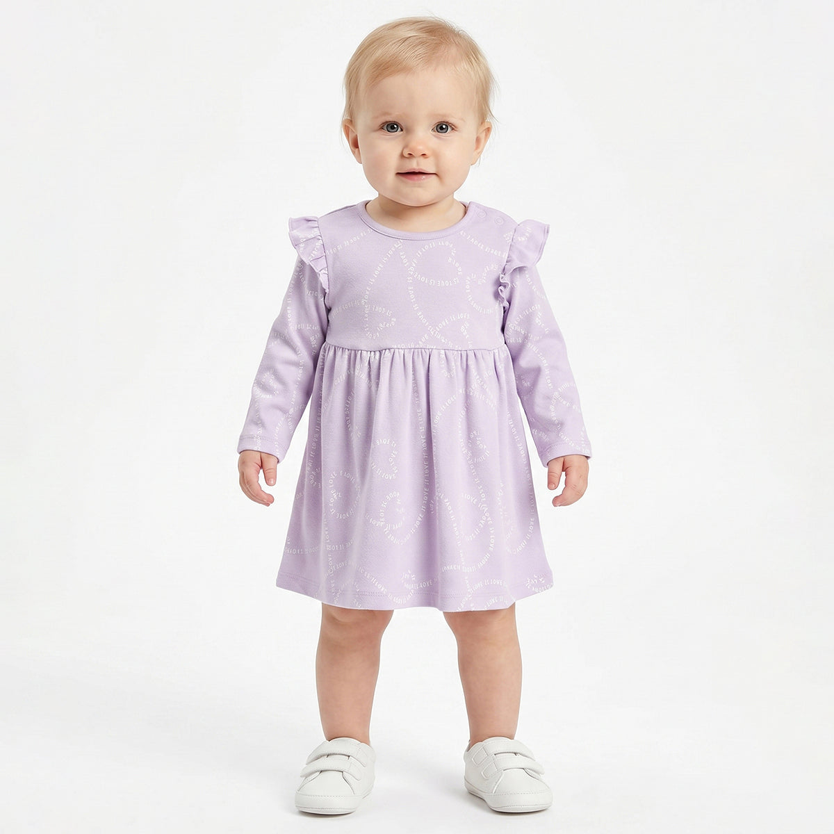 Baby Girls Off White and Lavender Cotton Dresses Pack of 2 Regular Fit.