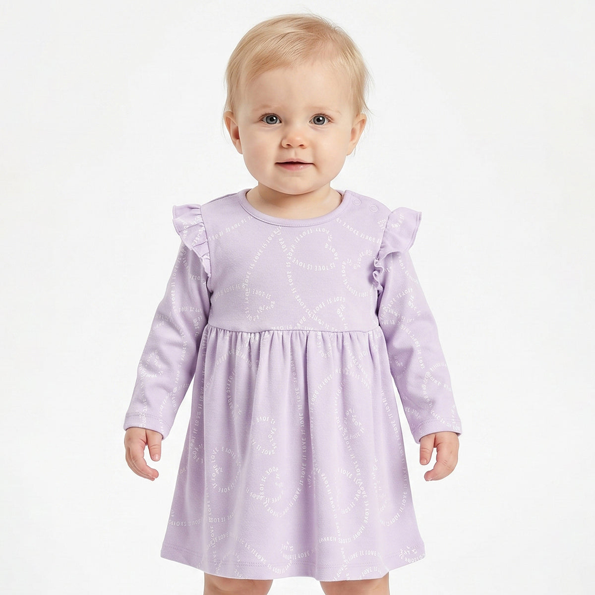 Baby Girls Off White and Lavender Cotton Dresses Pack of 2 Regular Fit.