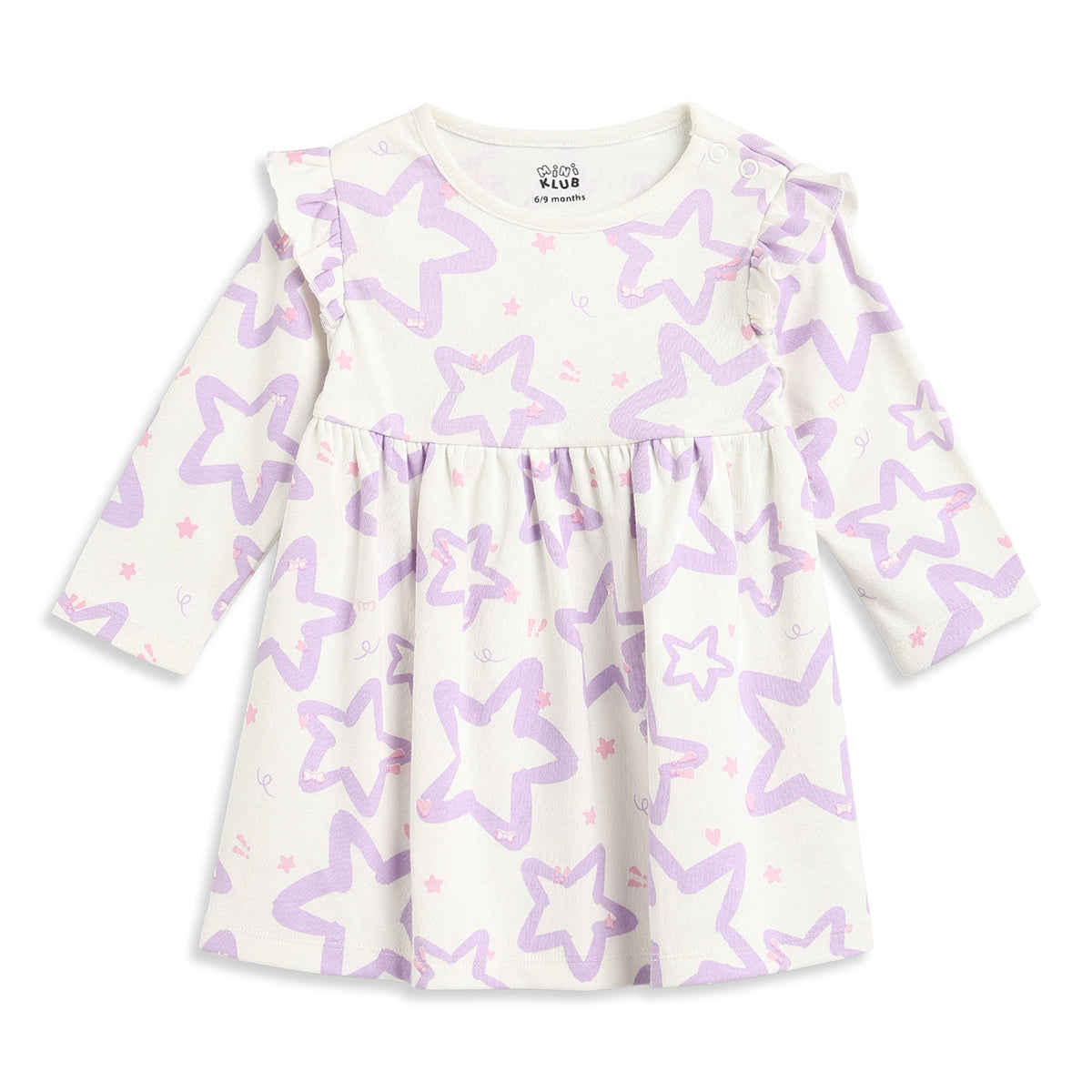 Baby Girls Off White and Lavender Cotton Dresses Pack of 2 Regular Fit.