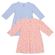 Baby Girls Blue and Peach Cotton Dresses Pack of 2 Regular Fit Casual Kids Dresses