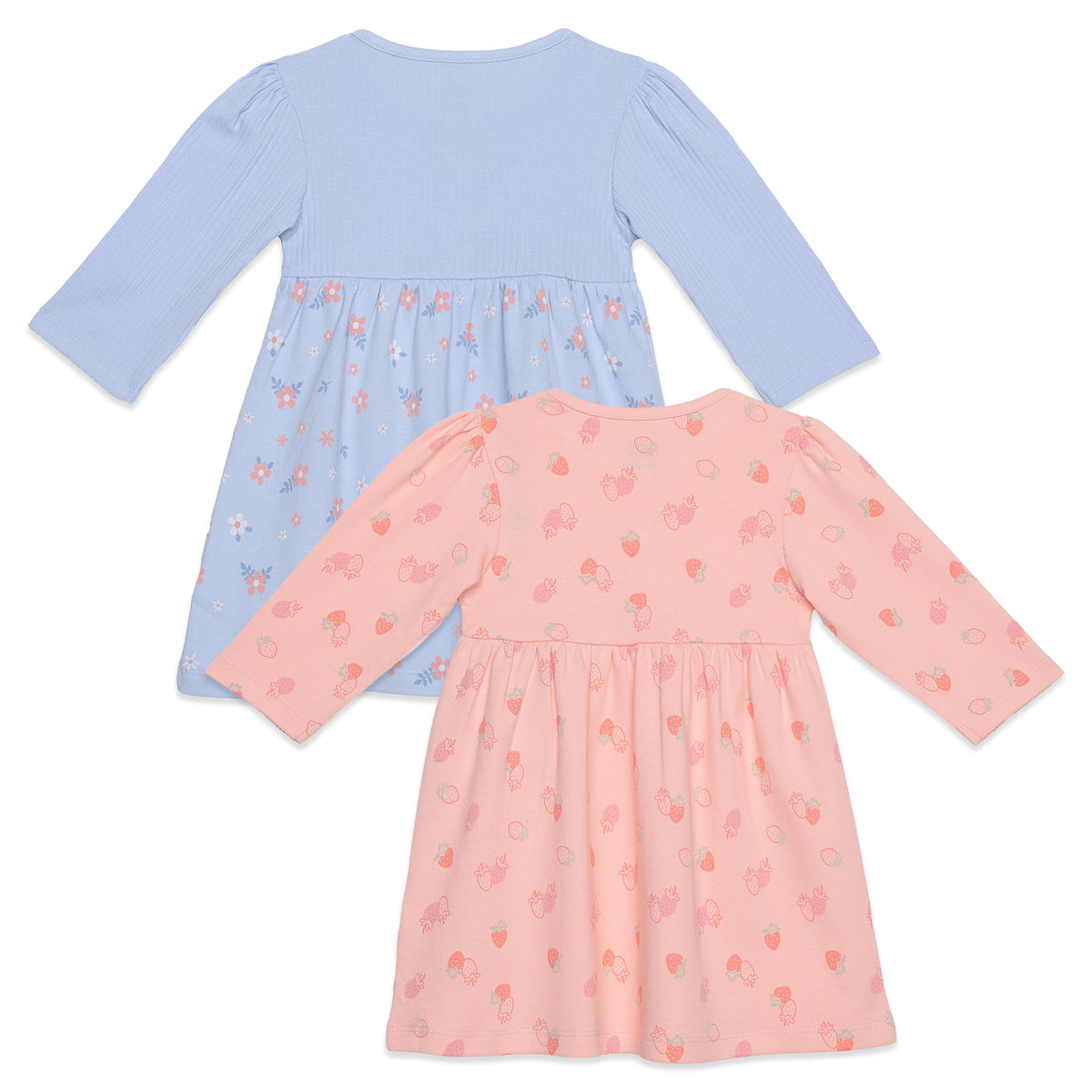 Baby Girls Blue and Peach Cotton Dresses Pack of 2 Regular Fit Casual Kids Dresses