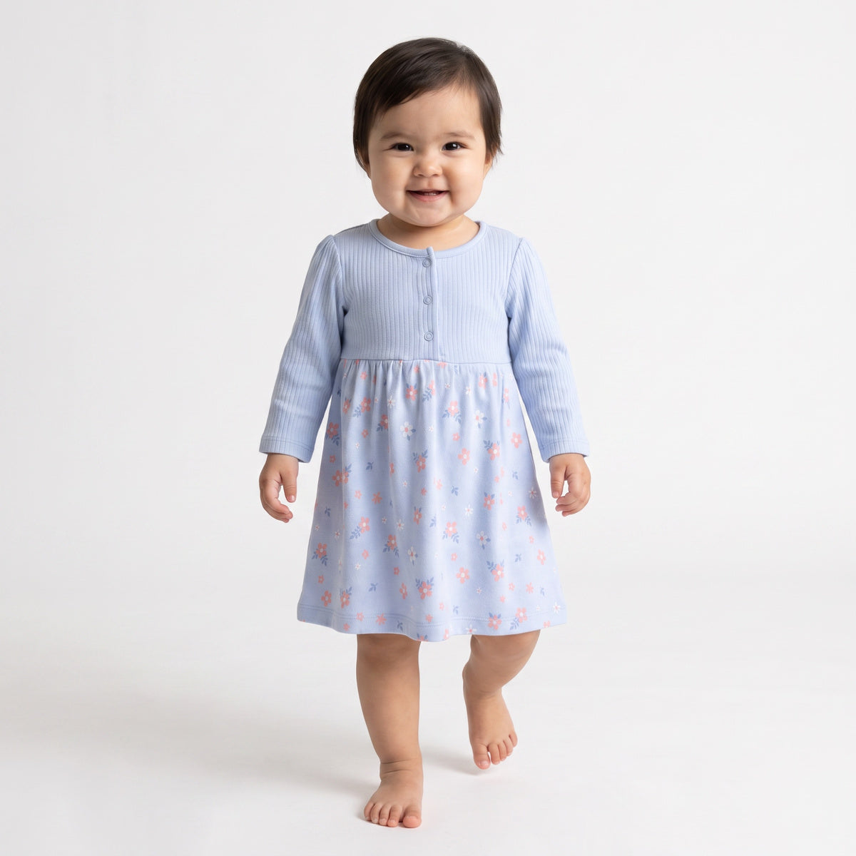 Baby Girls Blue and Peach Cotton Dresses Pack of 2 Regular Fit Casual Kids Dresses
