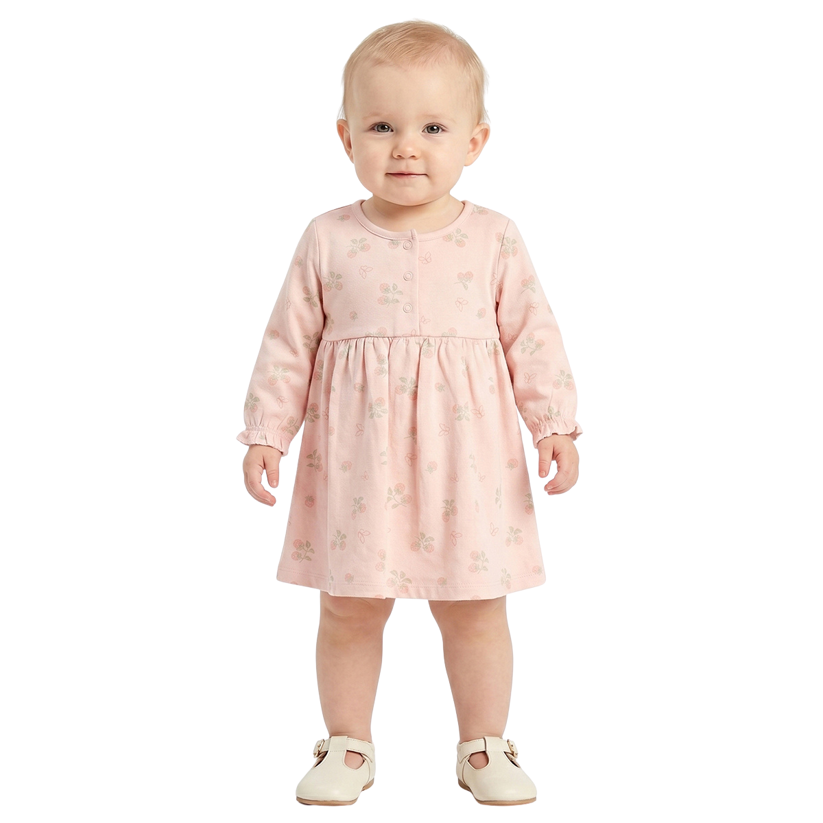 Baby Girls Peach and Off White Cotton Printed Dress Pack of 2