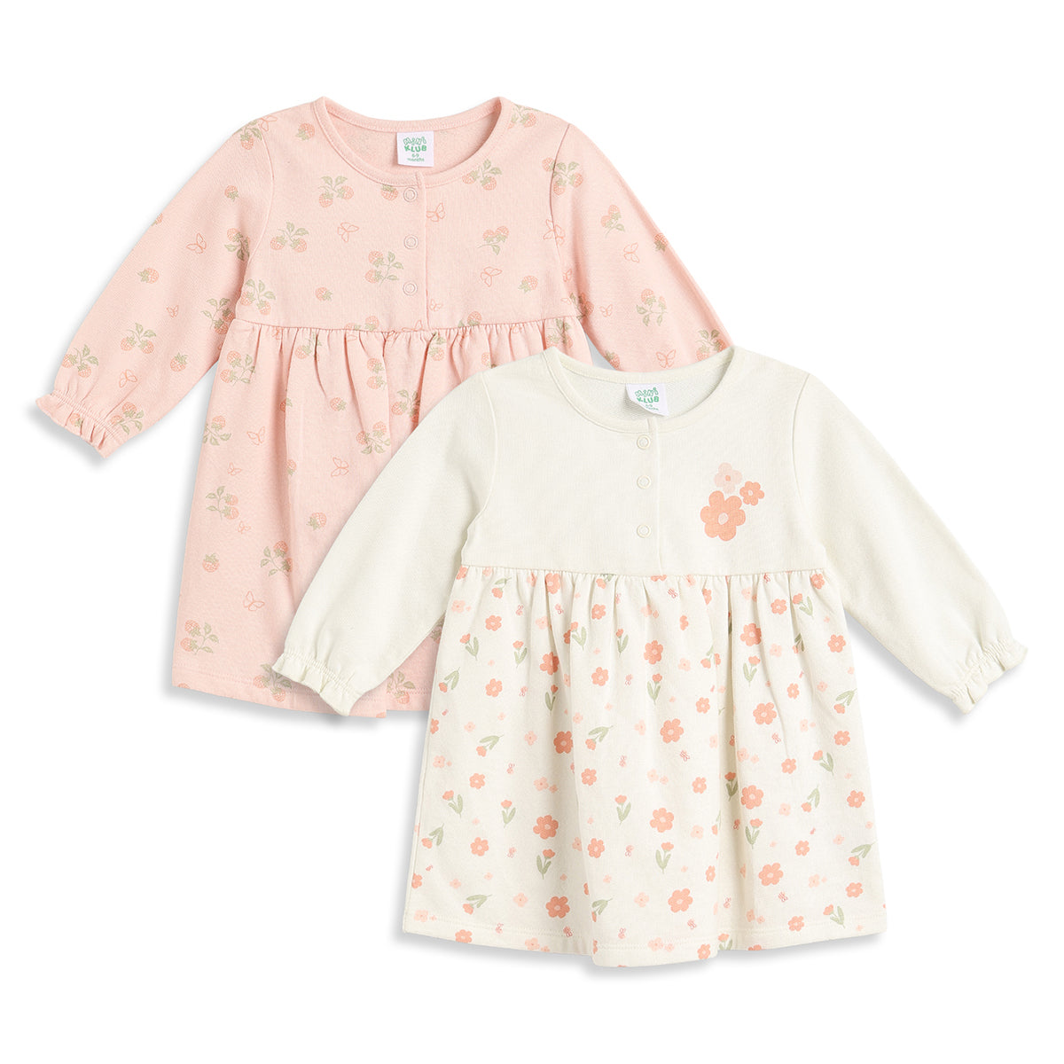 Baby Girls Peach and Off White Cotton Printed Dress Pack of 2 Regular Fit.