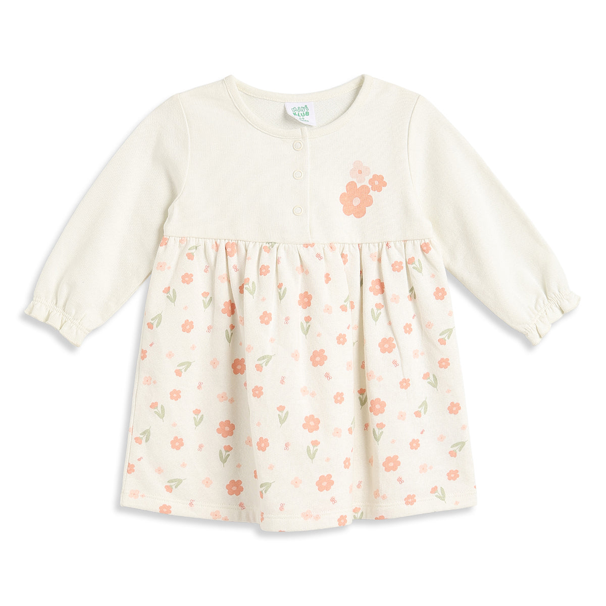 Baby Girls Peach and Off White Cotton Printed Dress Pack of 2 Regular Fit.