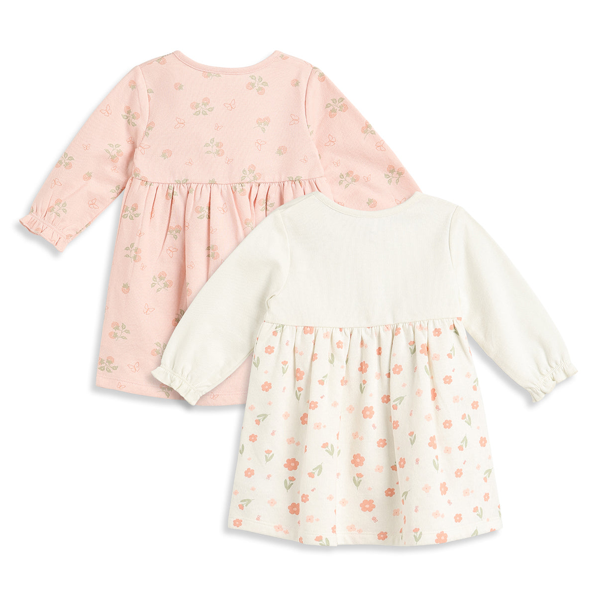 Baby Girls Peach and Off White Cotton Printed Dress Pack of 2 Regular Fit.