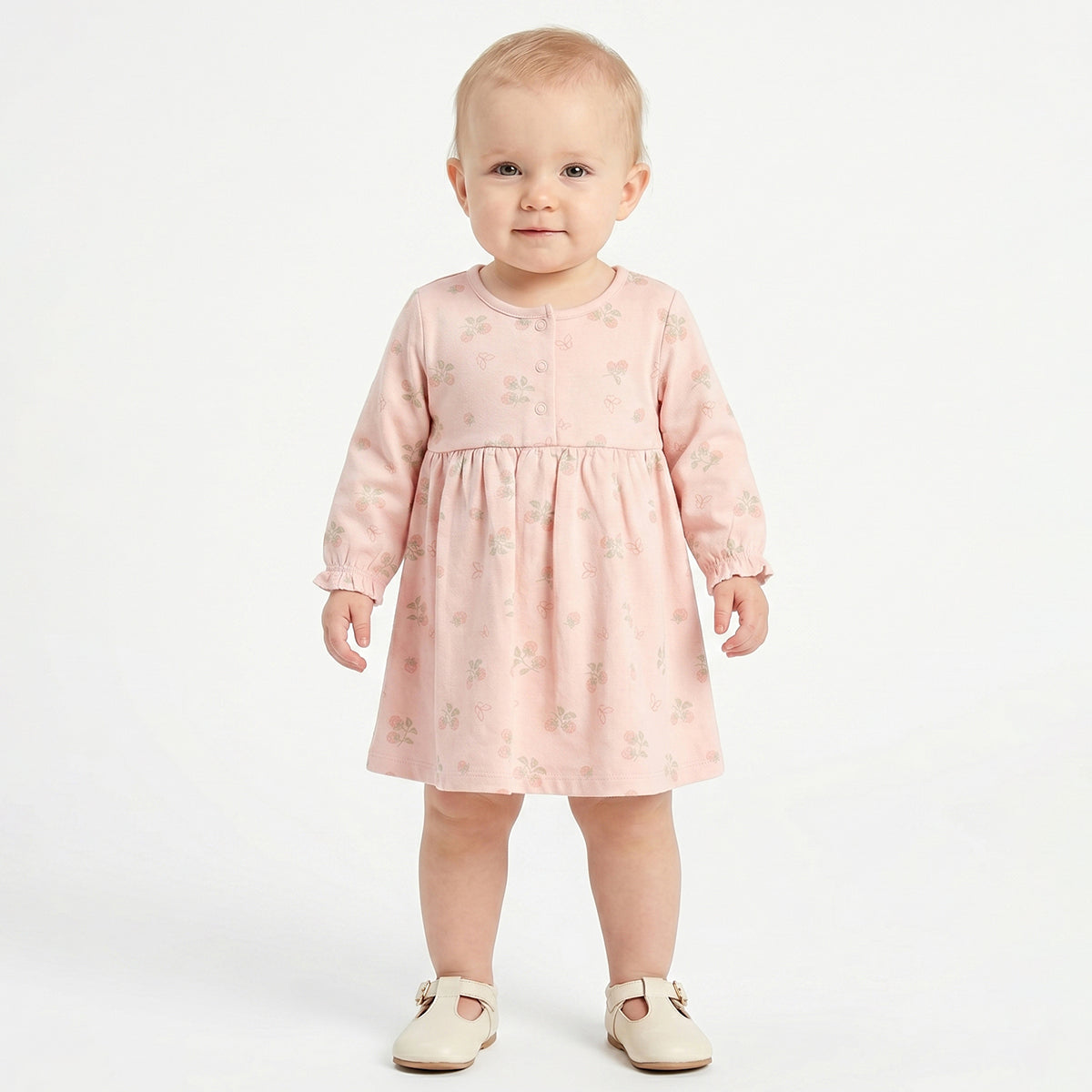 Baby Girls Peach and Off White Cotton Printed Dress Pack of 2 Regular Fit.