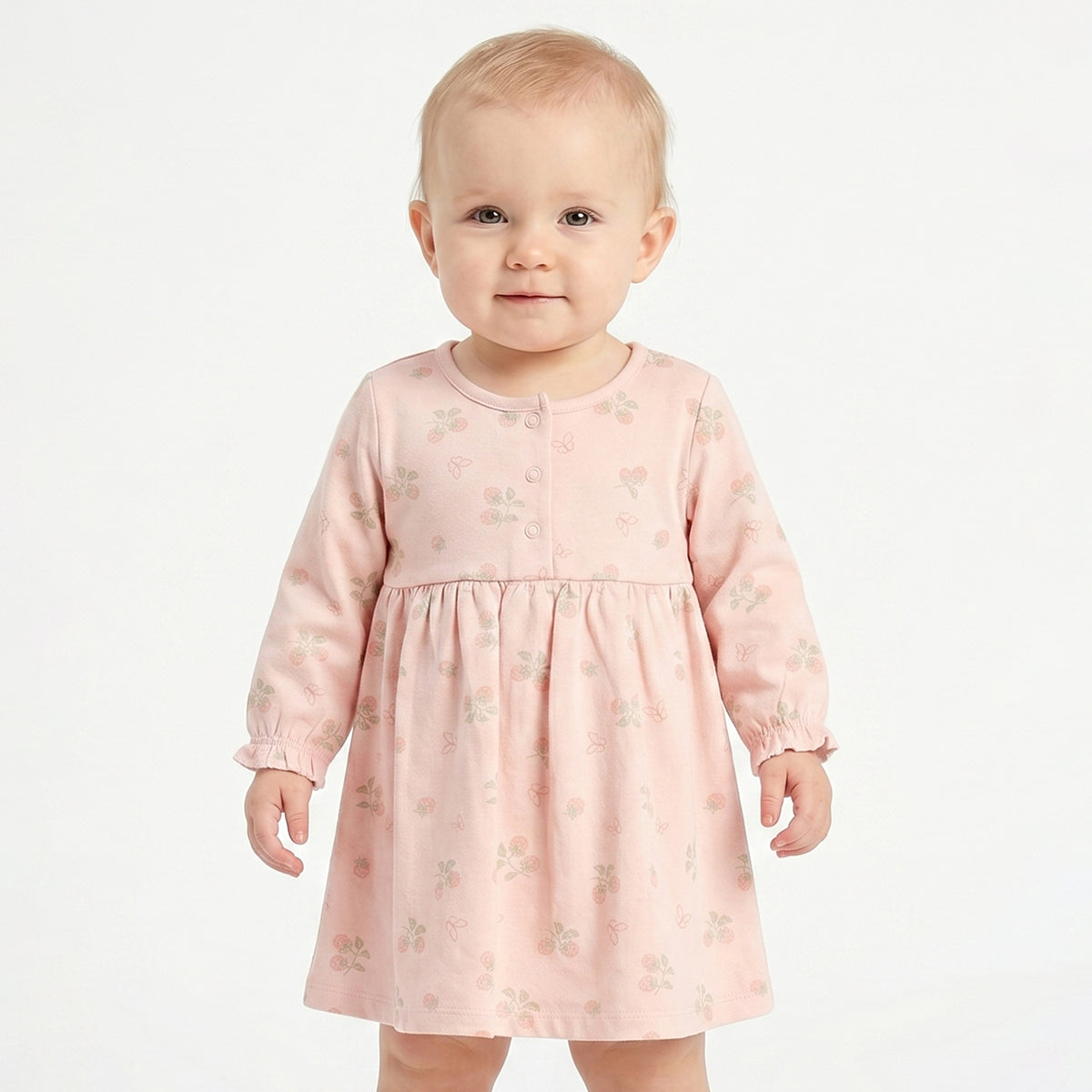 Baby Girls Peach and Off White Cotton Printed Dress Pack of 2 Regular Fit.