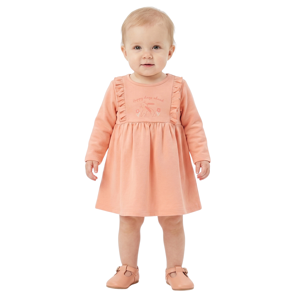 Baby Girls Peach Cotton Printed Dress Pack of 2 Regular Fit