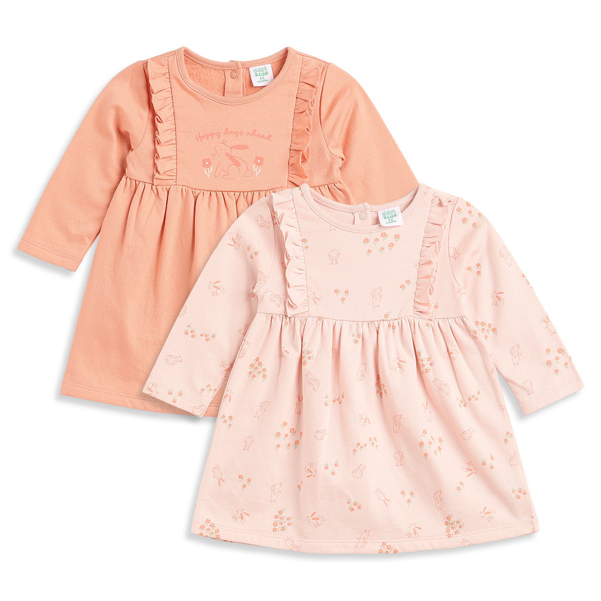 Baby Girls Peach Cotton Printed Dress Pack of 2 Regular Fit.
