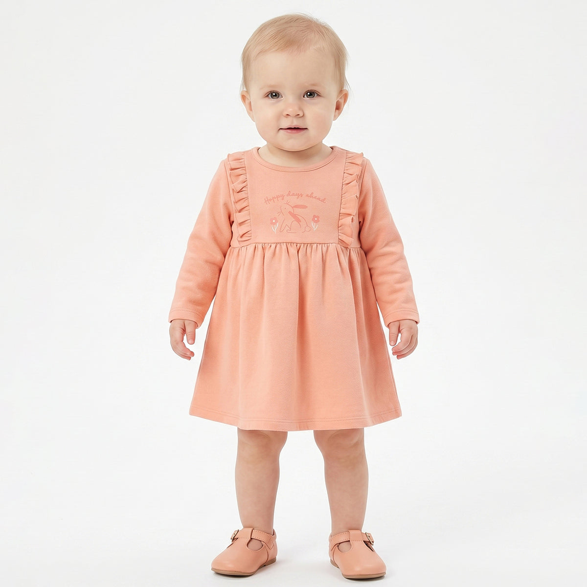 Baby Girls Peach Cotton Printed Dress Pack of 2 Regular Fit.