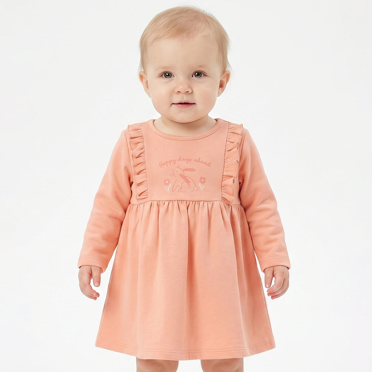 Baby Girls Peach Cotton Printed Dress Pack of 2 Regular Fit.