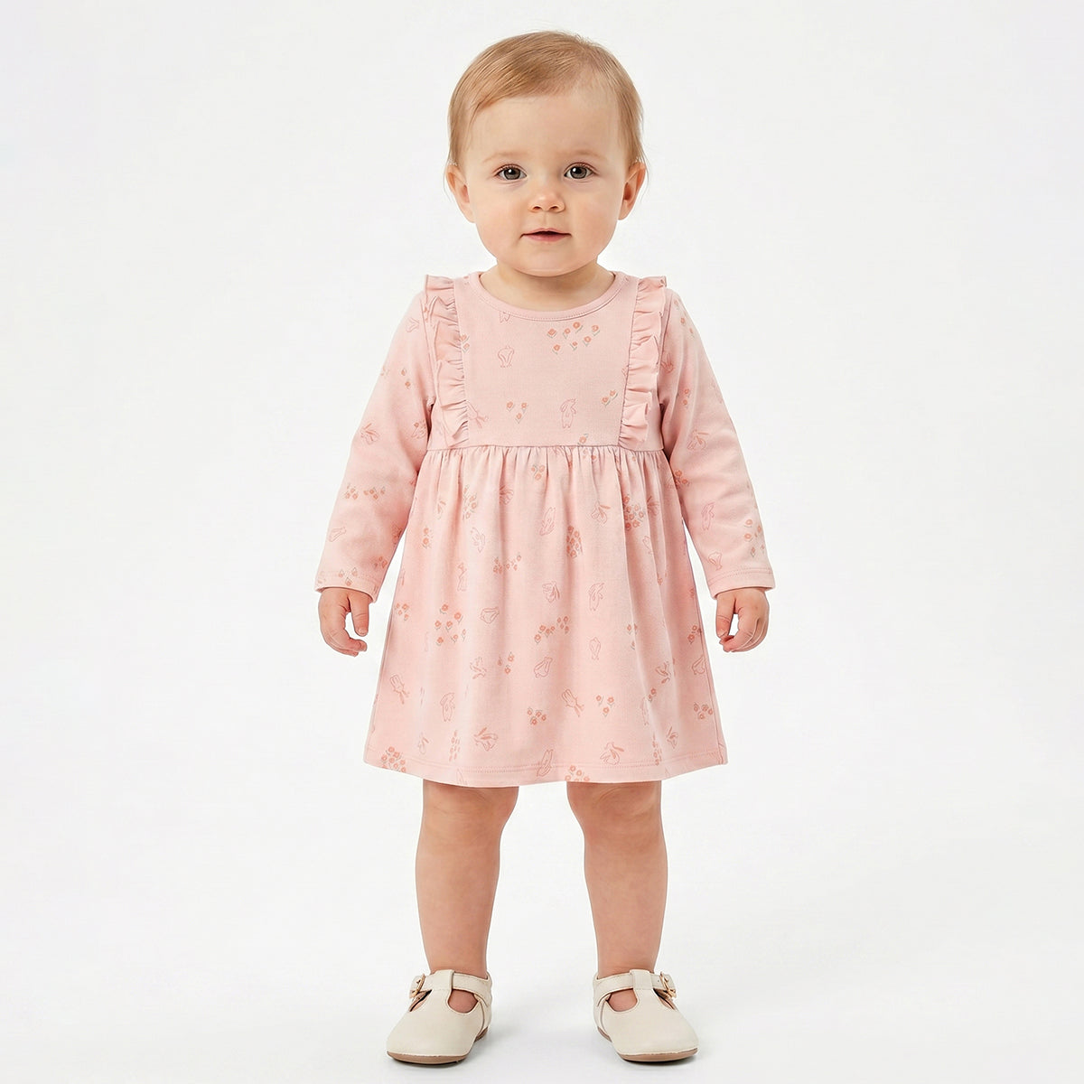 Baby Girls Peach Cotton Printed Dress Pack of 2 Regular Fit.