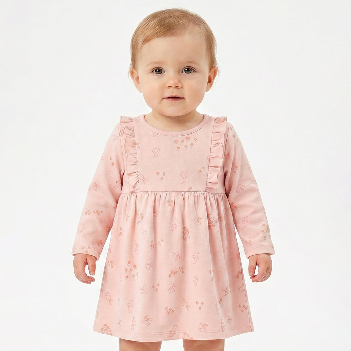 Baby Girls Peach Cotton Printed Dress Pack of 2 Regular Fit.