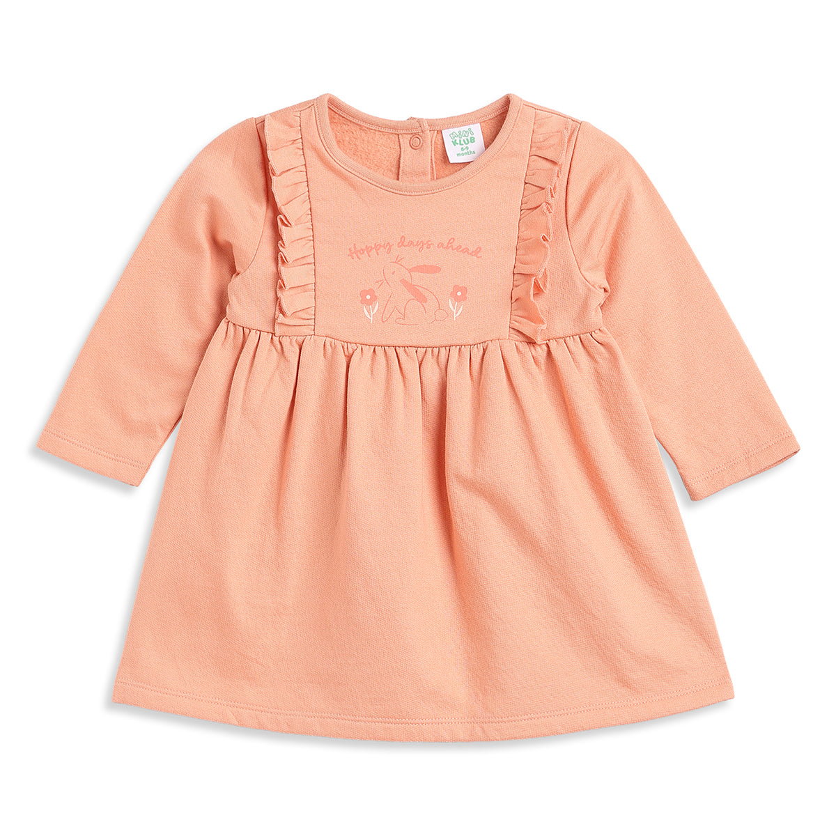Baby Girls Peach Cotton Printed Dress Pack of 2 Regular Fit.