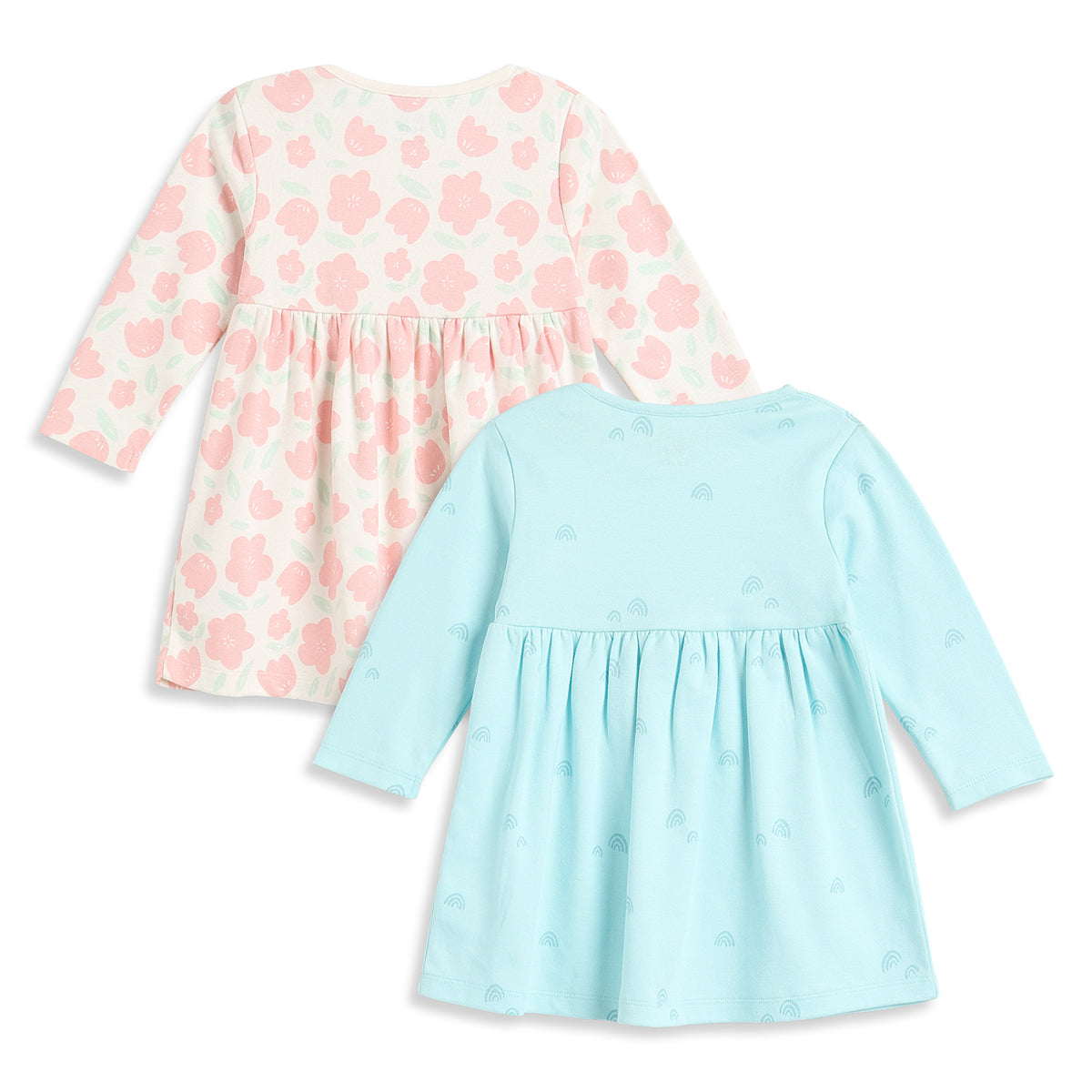 Baby Girls Blue and Off White Cotton Printed Dress Pack of 2 Regular Fit.