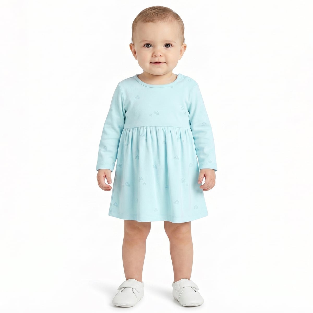 Baby Girls Blue and Off White Cotton Printed Dress Pack of 2 Regular Fit.