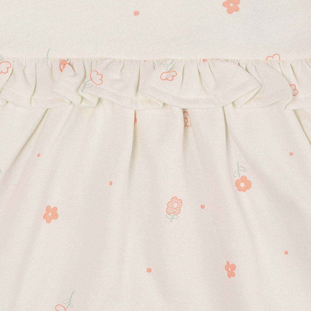 Baby Girls Cream and Mint Green Cotton Blend Printed Ruffle Dresses Pack of 2 Regular Fit Casual Wear