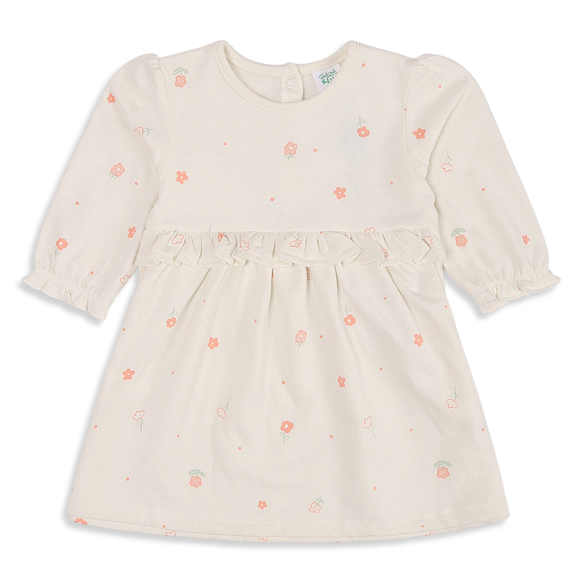 Baby Girls Cream and Mint Green Cotton Blend Printed Ruffle Dresses Pack of 2 Regular Fit Casual Wear