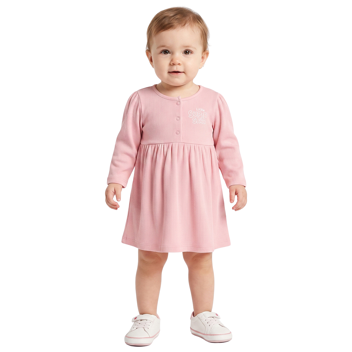 Baby Girls Pink and Off White Cotton Printed Dresses Pack Of 2