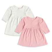 Baby Girls Pink And Off-White Cotton Printed Dresses Pack Of 2 Regular Fit Casual Wear