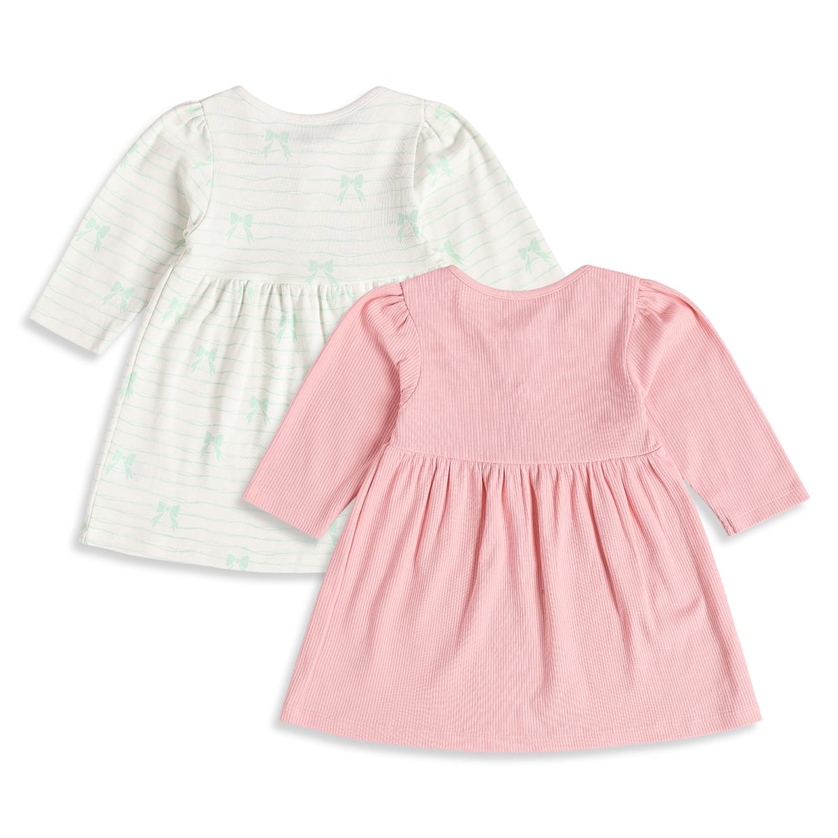 Baby Girls Pink And Off-White Cotton Printed Dresses Pack Of 2 Regular Fit Casual Wear
