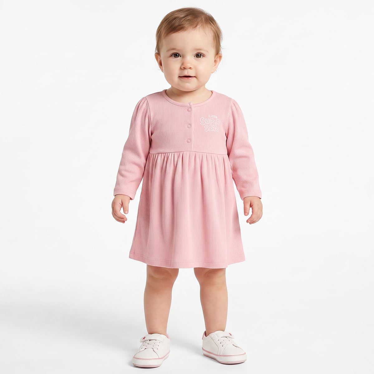 Baby Girls Pink And Off-White Cotton Printed Dresses Pack Of 2 Regular Fit Casual Wear