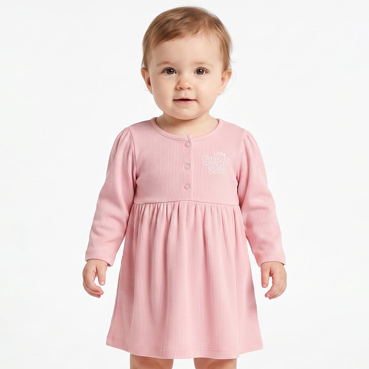 Baby Girls Pink And Off-White Cotton Printed Dresses Pack Of 2 Regular Fit Casual Wear