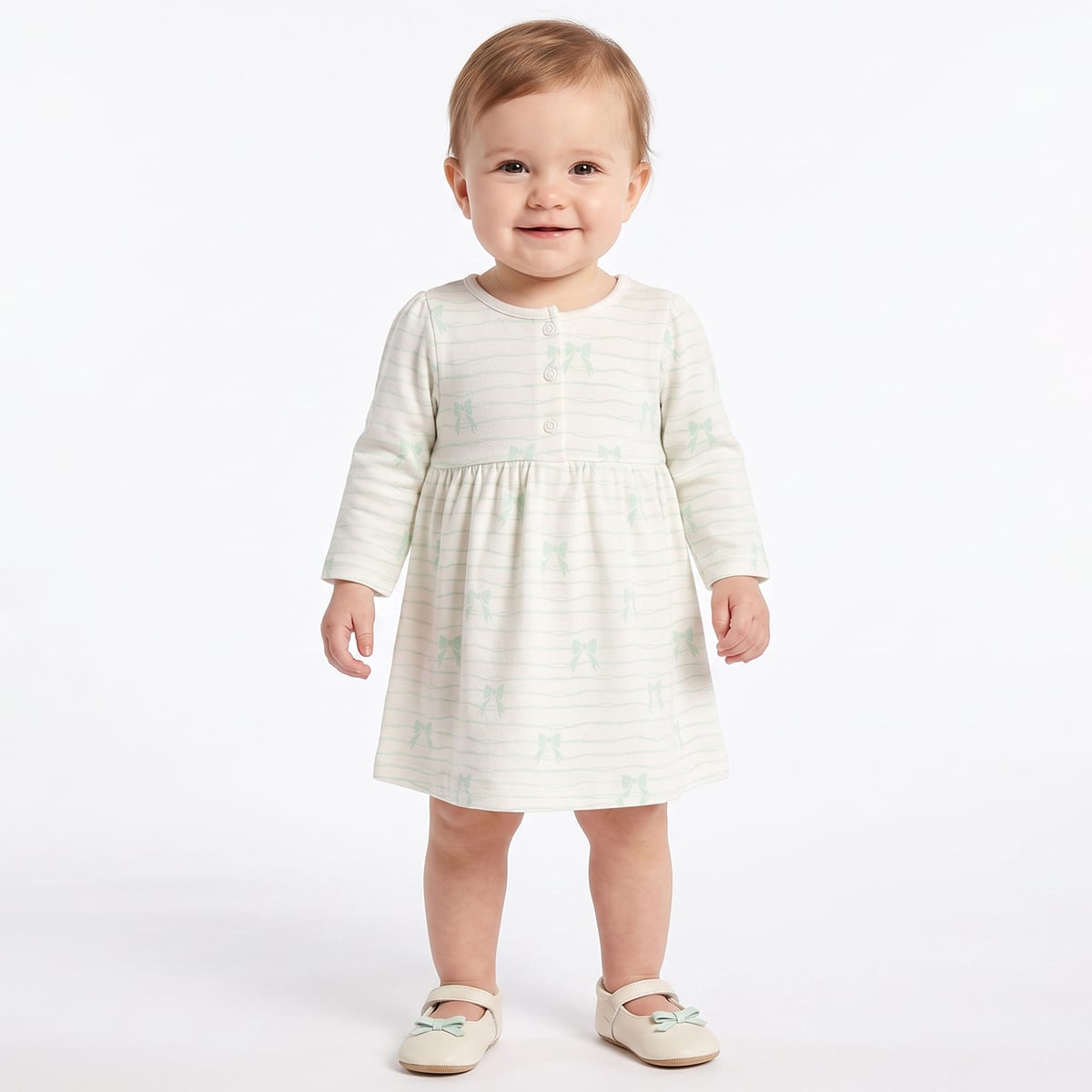 Baby Girls Pink And Off-White Cotton Printed Dresses Pack Of 2 Regular Fit Casual Wear