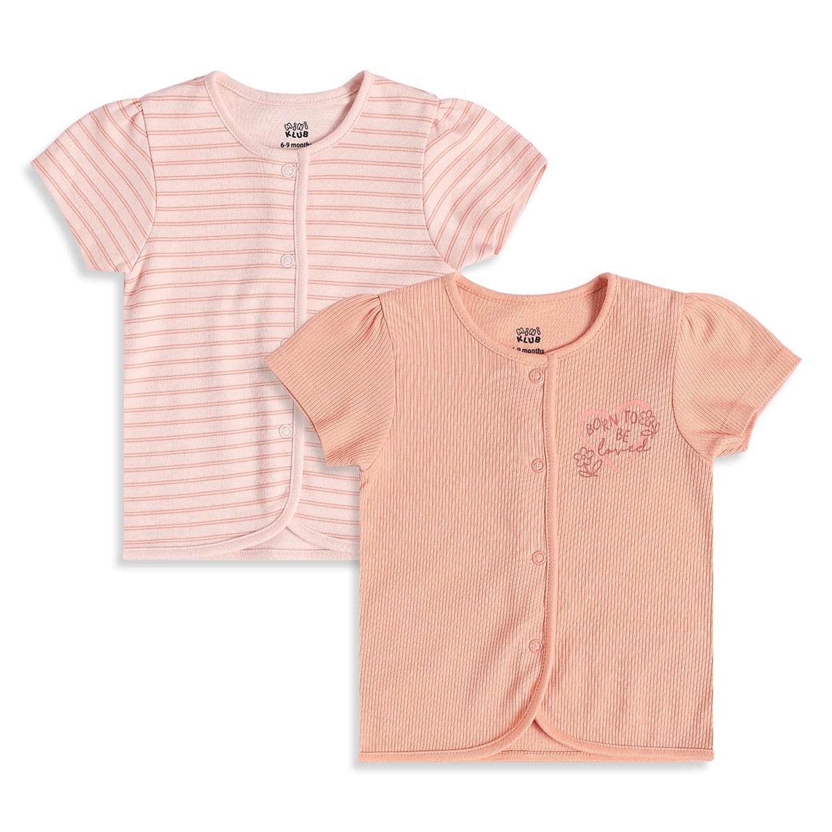 Baby Girls Pink And Peach Cotton Printed Front Open Vests Pack Of 2 Regular Fit Casual Wear