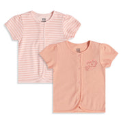 Baby Girls Pink And Peach Cotton Printed Front Open Vests Pack Of 2 Regular Fit Casual Wear