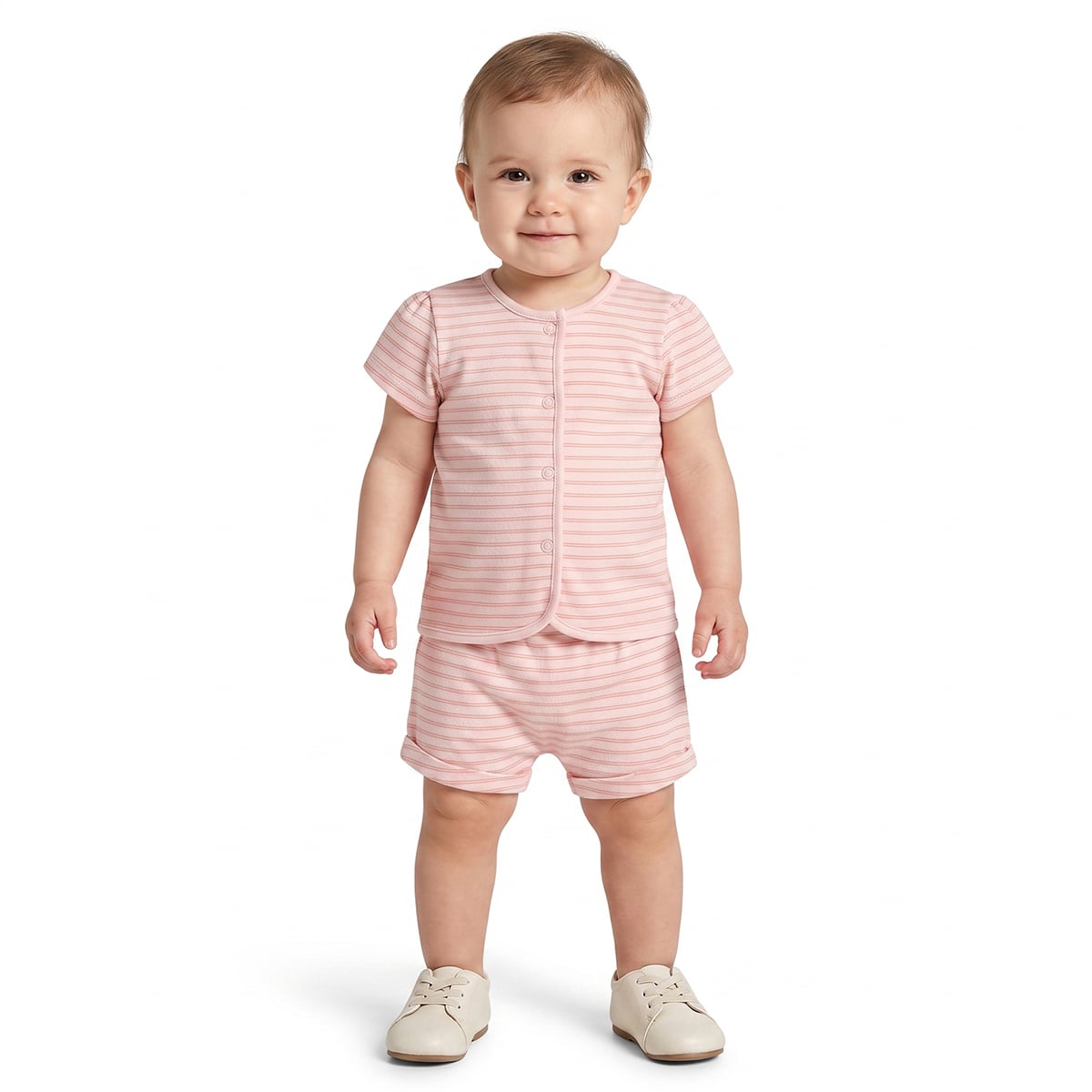 Baby Girls Pink And Peach Cotton Printed Front Open Vests Pack Of 2 Regular Fit Casual Wear