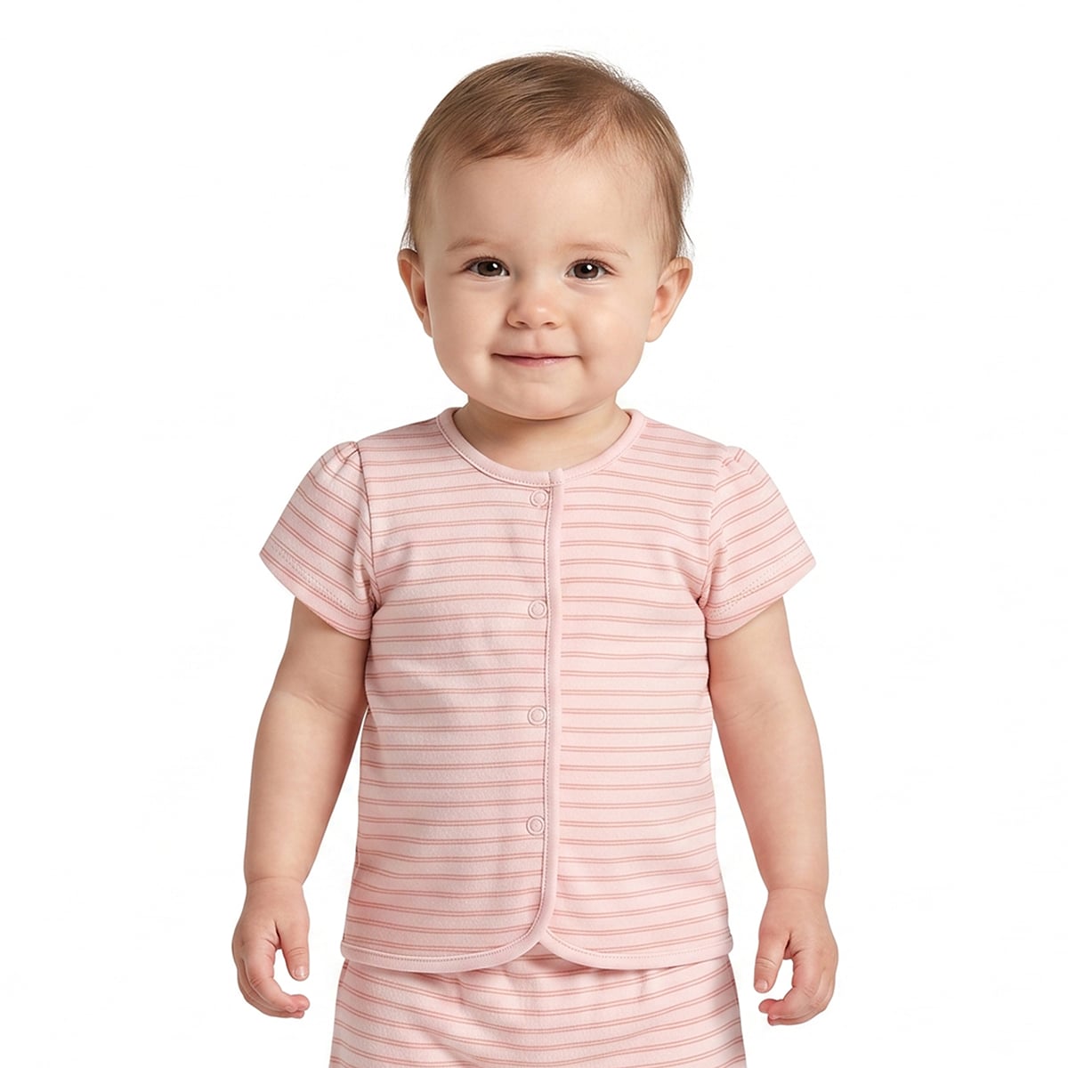 Baby Girls Pink And Peach Cotton Printed Front Open Vests Pack Of 2 Regular Fit Casual Wear