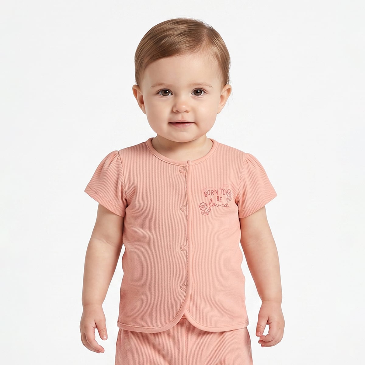 Baby Girls Pink And Peach Cotton Printed Front Open Vests Pack Of 2 Regular Fit Casual Wear