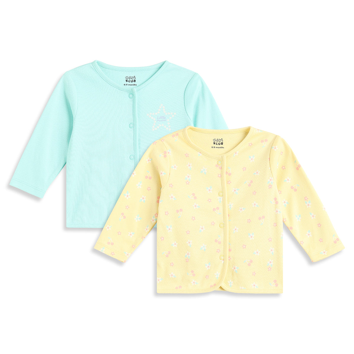 Baby Girls Blue and Yellow Cotton Front Open Vest Pack of 2 Regular Fit.