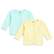 Baby Girls Blue and Yellow Cotton Front Open Vest Pack of 2 Regular Fit.
