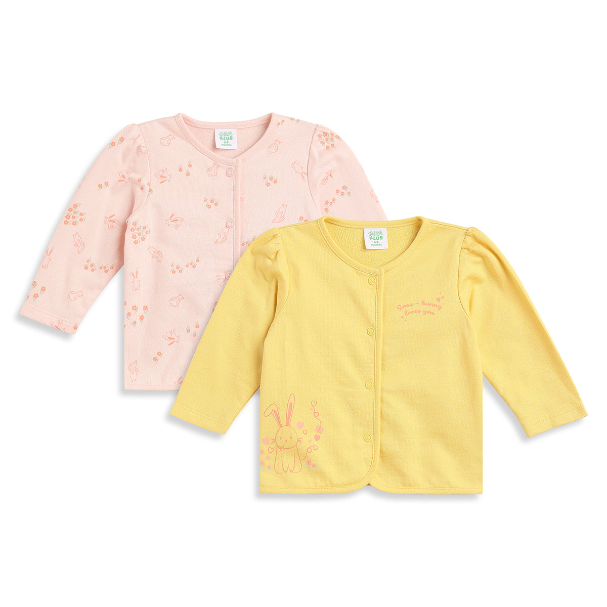 Baby Girls Yellow and Peach Cotton Front Open Vest Pack of 2 Regular Fit