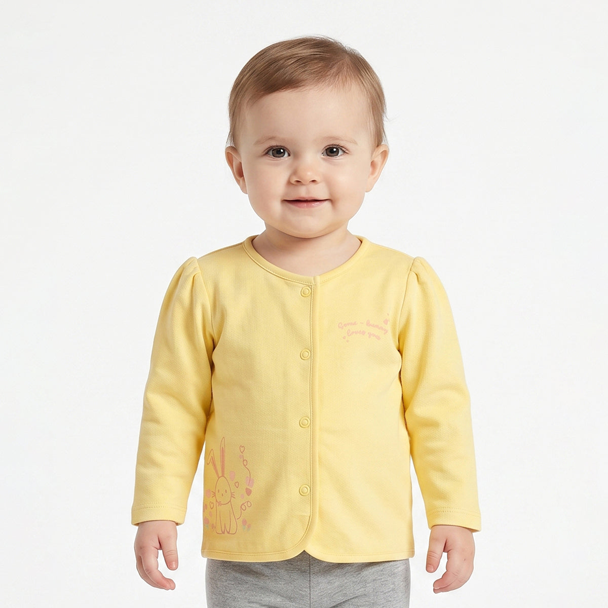 Baby Girls Yellow and Peach Cotton Front Open Vest Pack of 2 Regular Fit