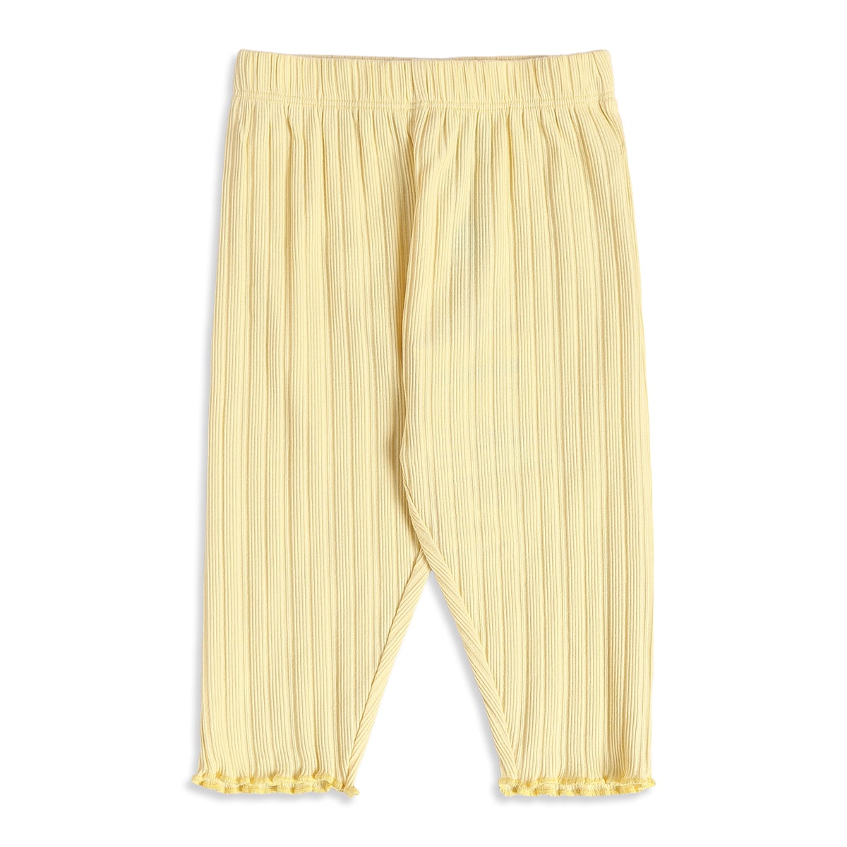 Baby Girls Off-White And Yellow Cotton Star Printed And Ribbed Knit Bottoms Pack Of 2 Regular Fit Casual Wear
