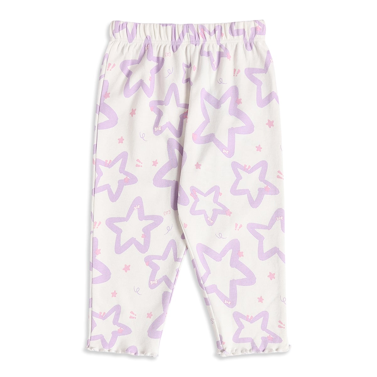 Baby Girls Off-White And Yellow Cotton Star Printed And Ribbed Knit Bottoms Pack Of 2 Regular Fit Casual Wear