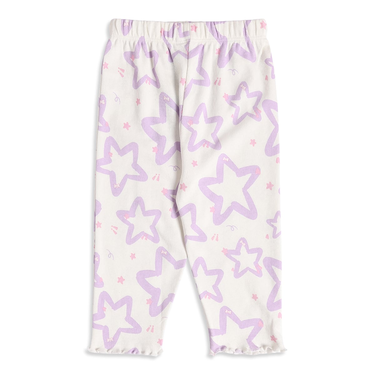 Baby Girls Off-White And Yellow Cotton Star Printed And Ribbed Knit Bottoms Pack Of 2 Regular Fit Casual Wear