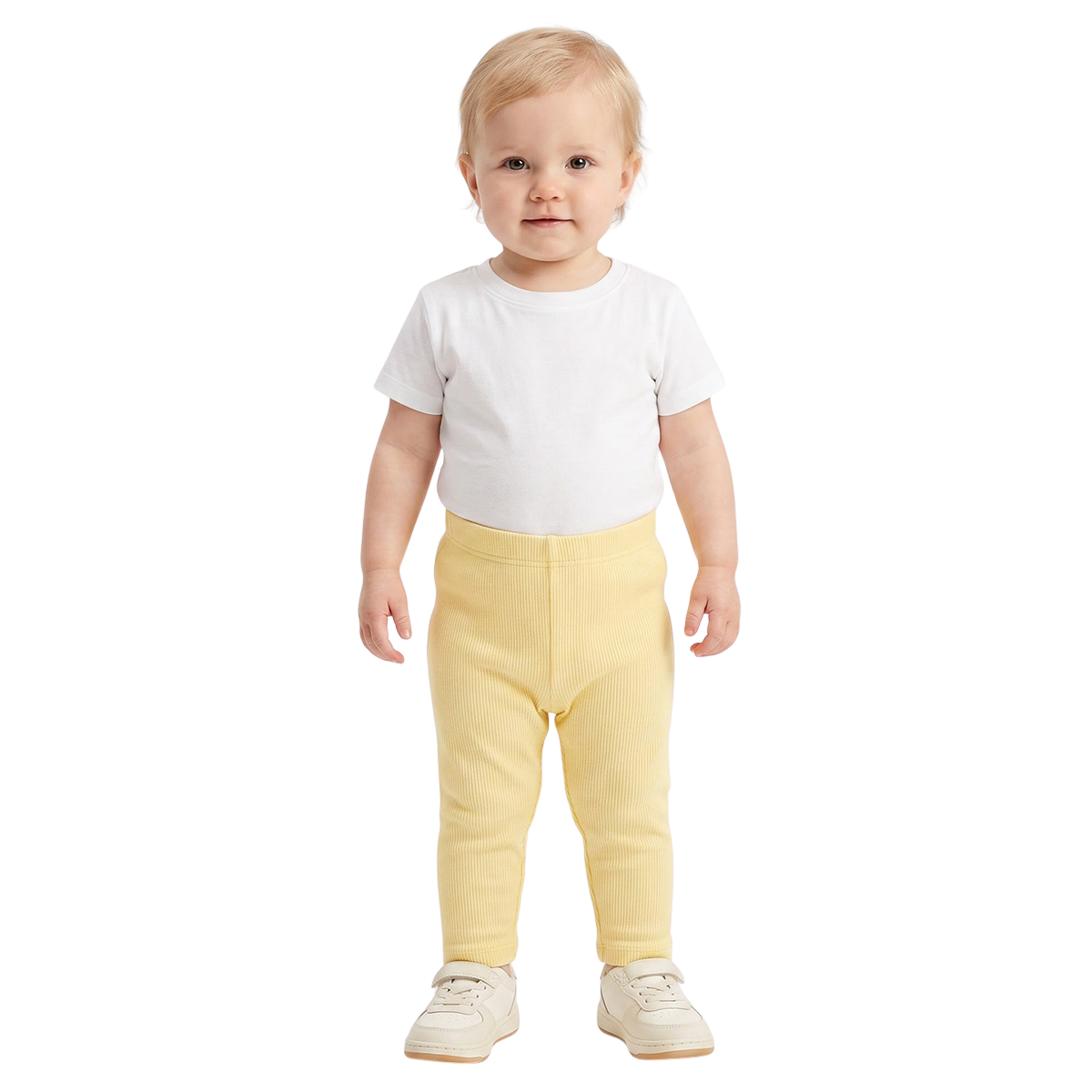 Baby Girls Yellow Cream and Mint Cotton Leggings Pack Of 2 Regular Fit