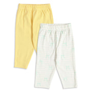 Baby Girls Yellow Cream And Mint Cotton Leggings Pack Of 2 Regular Fit Casual Wear