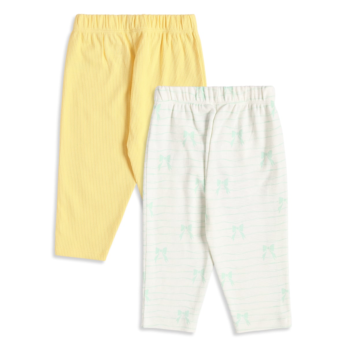 Baby Girls Yellow Cream And Mint Cotton Leggings Pack Of 2 Regular Fit Casual Wear