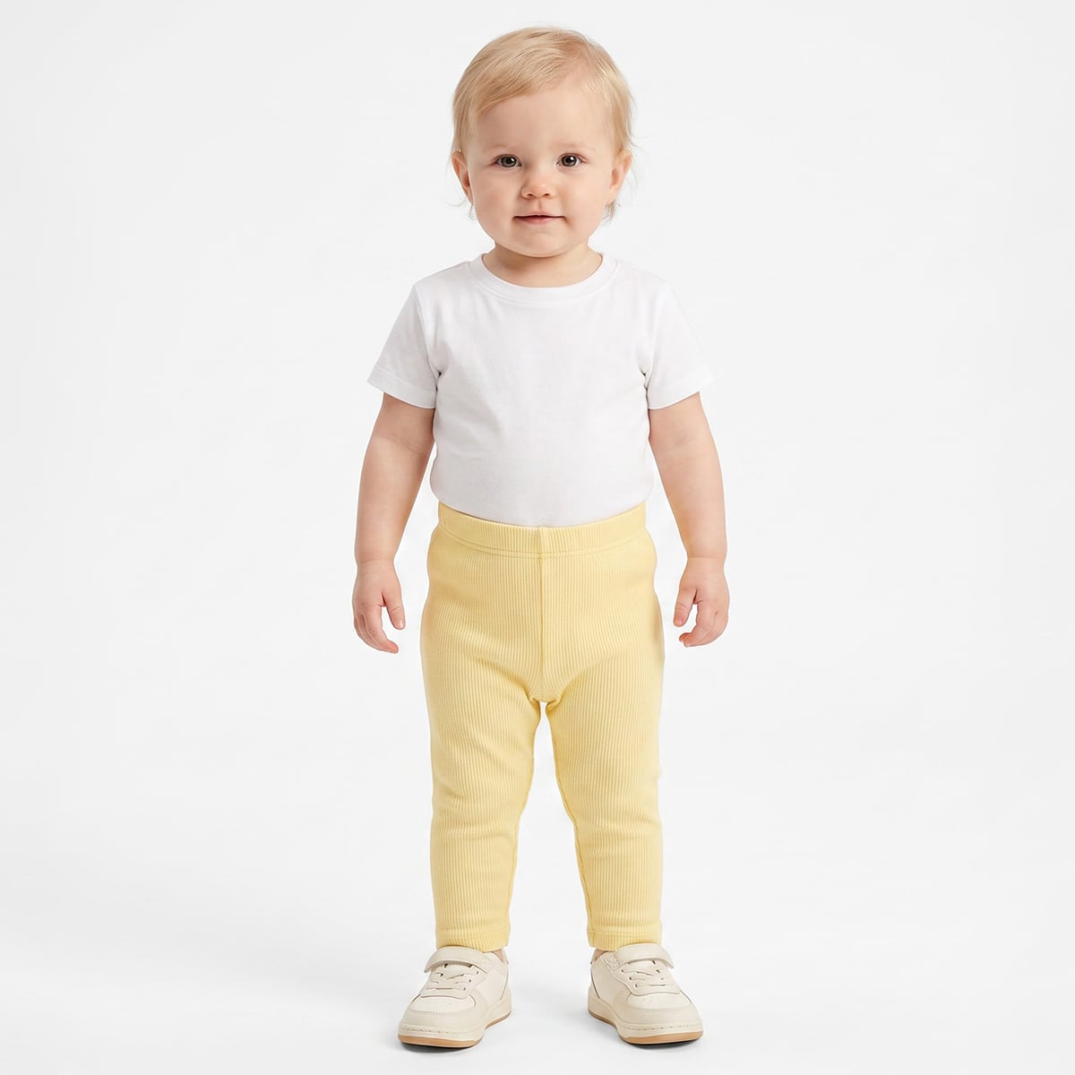 Baby Girls Yellow Cream And Mint Cotton Leggings Pack Of 2 Regular Fit Casual Wear
